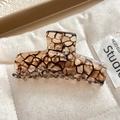 Elegant medium amber honeycomb patterned hair claw clip with vintage acetate finish - 8.5cm / Bubble Brown