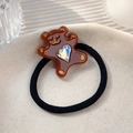 Cute brown bear hair tie with heart-shaped rhinestone and black elastic band - Brown