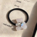 Elastic hair tie featuring a white resin bear pendant with a heart-shaped rhinestone - Fluorescent Purple