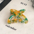 Pinza para el pelo de mariposa en acetato con textura de mármol naranja y verde - Verde Amarillento Tropical 4.5cm