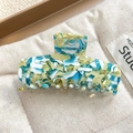 Pince à cheveux élégante en acétate avec motif marbré bleu et jaune tendance - 8.5cm / Vert Crème