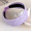 Close-up of a wide lavender headband with knitted texture and anti-slip teeth detail - Purple Knitted Style (11# 26672D)