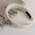 Detail of plush off-white headband with rhinestone butterfly and Hand Made tag - 27879A Beige
