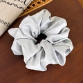 Detailed view of oversized satin silk hair scrunchie in elegant silver grey finish - Light Blue (27890E)
