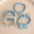 Details des 4er-Sets Haargummis mit geflochtenem Strick und blauen Schleifendetails - Blau