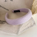 Detail of the light purple checkered headband showing the handmade label on the inner fabric - Pink Purple