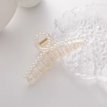 Elegant amber transparent hair claw clip with white pearls for women hair accessories - Cross Pearl Large