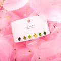 Macro detail of cute 925 silver cactus earring set on a white jewelry display card - Cactus With Flowers Style (13818K Silver Post)
