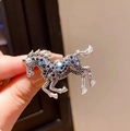 Elegant vintage horse brooch with blue rhinestones and silver alloy base for women - Blue
