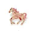 Elegante spilla a cavallo dorata con strass scintillanti e smalto rosa e bianco - Rosa