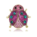 Broche de mariquita con cristales rosas y verdes montados en una aleación dorada - Rojo Rosa + Rosa