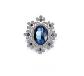 Vintage baroque crystal brooch with deep blue oval stone and silver diamond frame - Blue
