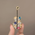 Hollow guitar brooch with opal and colorful gemstones in gold-plated metal finish - Gold Guitar Style (X0073)