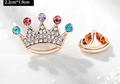 Detailed macro view of crystal crown brooch with dimensions 2.2cm by 1.9cm and butterfly clasp - Crown (X0234) / 2.2cm x 1.9cm / Colorful