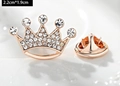 Macro shot of crown lapel pin with rhinestones and dimensions measuring 2.2cm by 1.9cm - Crown (X0234) / 2.2cm x 1.9cm / White