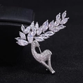 Sparkling crystal deer brooch with marquise-cut stones and silver plating for women - Silver