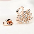 Elegant rose gold swan brooch with sparkling white crystals and black eye detail - Swan (X0234) / White