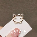 Sparkling rhinestone cat ear hair clasp with rose gold finish on minimalist display card - Cat Ear Style (X30229)
