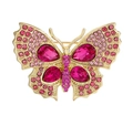 Détail de la broche papillon dorée avec cristaux roses et strass scintillants - Rouge Rose