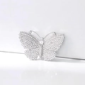 Broche de mariposa de lujo para mujer con cristales blancos brillantes y acabado plateado - Plateado