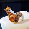 Detail of fox brooch with orange enamel and brown rhinestones on gold-tone plating - Orange Yellow