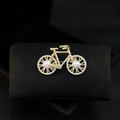 Creative gold bicycle brooch with pearl wheels and sparkling zircon accents for suits - Gold Bicycle (X1440)