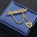 Golden Alhamdulillah brooch with dangling heart pendant and sparkling rhinestones - Gold