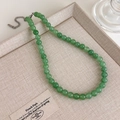 Close-up of green agate bead necklace with natural stone texture and silver chain - 27555C 8mm Necklace