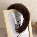 Detailed view of dark brown plush headband with thick faux mink fur texture on a frame - Dark Coffee