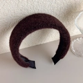 Close-up of thick plush headband in coffee brown showing fuzzy faux mink fur texture - Brown