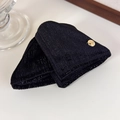 Close-up of black velvet hair clip with silver glitter and a gold metal tag detail - Black Triangle Clip (27720F)
