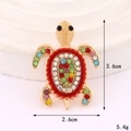 Colorful turtle brooch with rhinestones and gold plating, size 3.6x2.6cm and 5.4g weight - Colorful