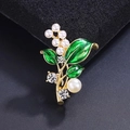 Elegante spilla a mughetto con foglie in smalto verde e perle bianche per donne - Stile Mughetto Foglia Verde