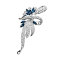 Detail of silver floral brooch with blue marquise gems and white pavé crystals - Silver/Blue