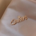 Eleganter Goldbroschen-Schriftzug Queen mit Krone und Diamanten auf Seide - Queen Buchstaben Krone Stil (BH11-Gold)