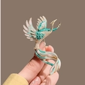 Elegante broche de fénix de estilo chino con esmalte degradado verde y brillantes strass - Azul