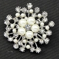 Elegante zilveren tulp broche met witte parels en kristallen op grijze textuur achtergrond - Parel Stralende Bloemstijl (Zilver)