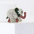 Retro elephant brooch with multicolored rhinestones and crystals on white geometric props - Gold Multi-color