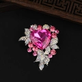 Lussuosa spilla Cuore dell'Oceano con cristallo magenta e strass rosa brillanti - Spilla cuore rosso rosa / Rosa Acceso