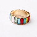 Bague couronne de Noël dorée ornée de strass multicolores à la coupe rectangulaire - US 7 / Coloré