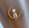 Detaillierte Makroansicht einer Opal-Katzen-Mond-Brosche auf Seidenhintergrund für Anzüge - Katze und Mond Katzenauge Stil (BH22)