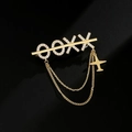 Elegant gold-tone brooch with rhinestone OOXX letters and airplane tassel chain - OOXX Letter Airplane Pendant Style (sku_647770082318)