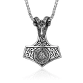 Colgante martillo de Thor cabeza de carnero vikingo con Valknut y Runas en plata antigua - Cadena PL001 3.5*60cm / Color acero