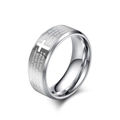 Bague homme en acier tungstène argenté avec croix et versets gravés au laser - 13# / Acier