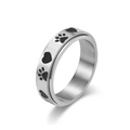 Rotating stainless steel spinner ring with black enamel paw prints and hearts design - 5# / Silver Ring Black Pattern