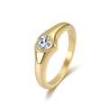 Minimalist gold heart signet ring with a sparkling heart-cut cubic zirconia gemstone - 5# / Gold