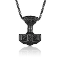 Colgante martillo de Thor de acero negro con runas nórdicas y cadena de eslabones a juego - Color Negro Con Cadena PL001 3*60cm