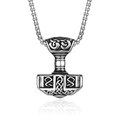 Collar con colgante Martillo de Thor Mjolnir vintage en acero plateado antiguo - Color Plata Con Cadena PL001 3*60cm