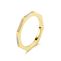 Anillo hexagonal dorado moderno con incrustación de nácar blanco y cristales brillantes - 5# / Dorado
