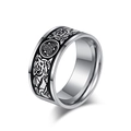 Nordic Celtic knot ring with black dragon patterns and triskele symbol for men - Size 7 / Steel